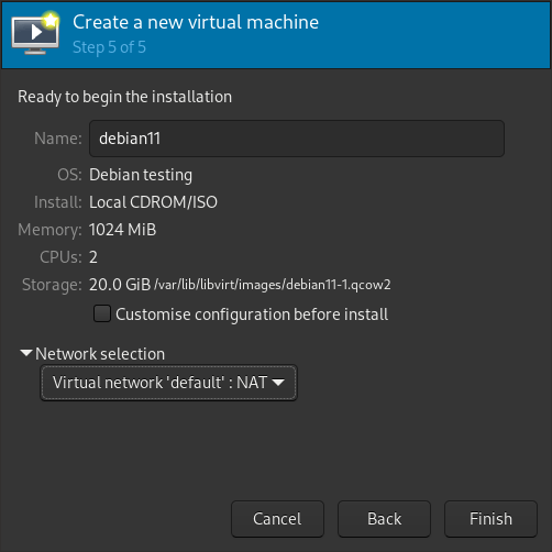 Name the virtual machine and select virtual network.